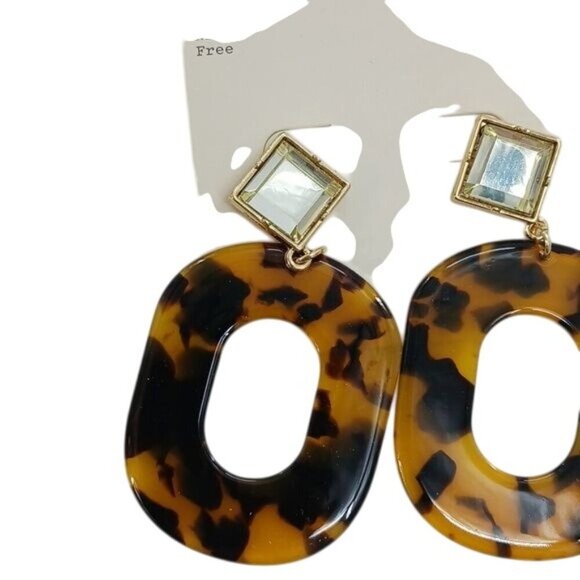 A New Day Tortoise Drop Earrings Nickel Free Brown Gold Statement Jewelry - Picture 3 of 4